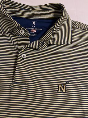 US Naval Academy NAVY Fairway & Greene Striped Golf Polo Shirt XL Military USA